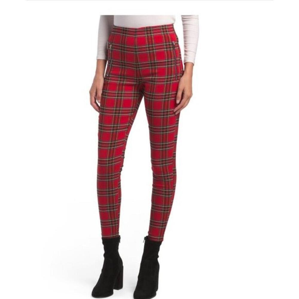 NWT ZARA Triple Zipper Leggings Plaid tartan S